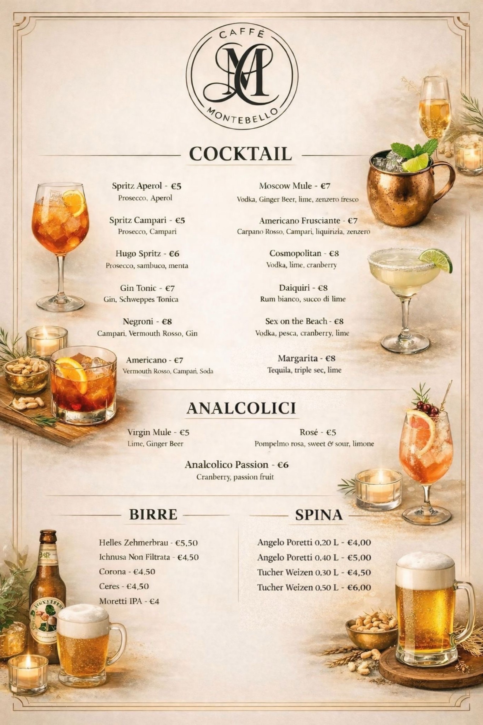 Menu Cocktail e Birre Caff&egrave; Montebello