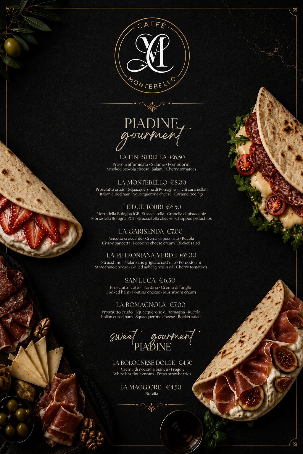 Menu Piadine Gourmet Caff&egrave; Montebello