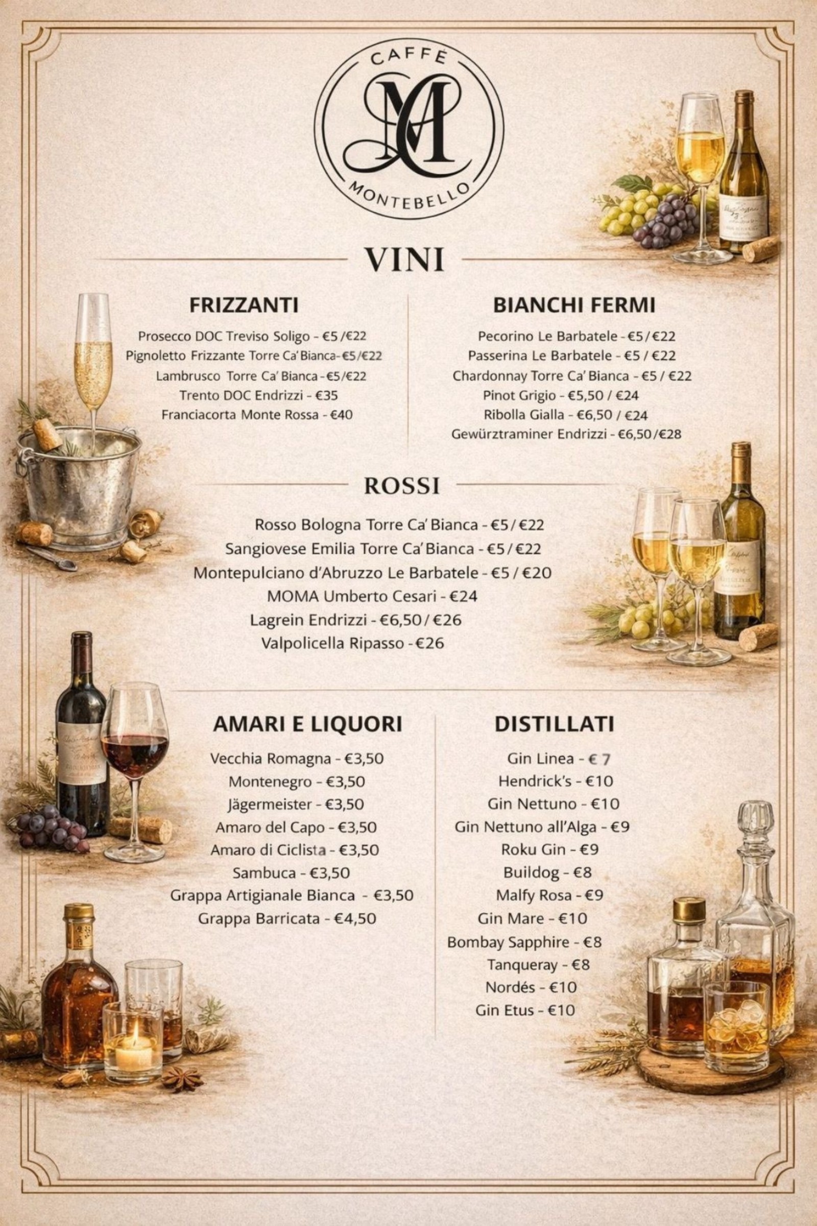Menu Vini Caff&egrave; Montebello